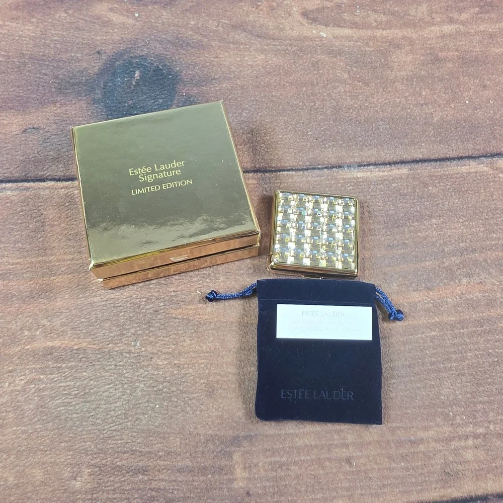 Estee Lauder Shimmer Powder Women OS Gold Good 23K Gold Plated Swarovski Compact